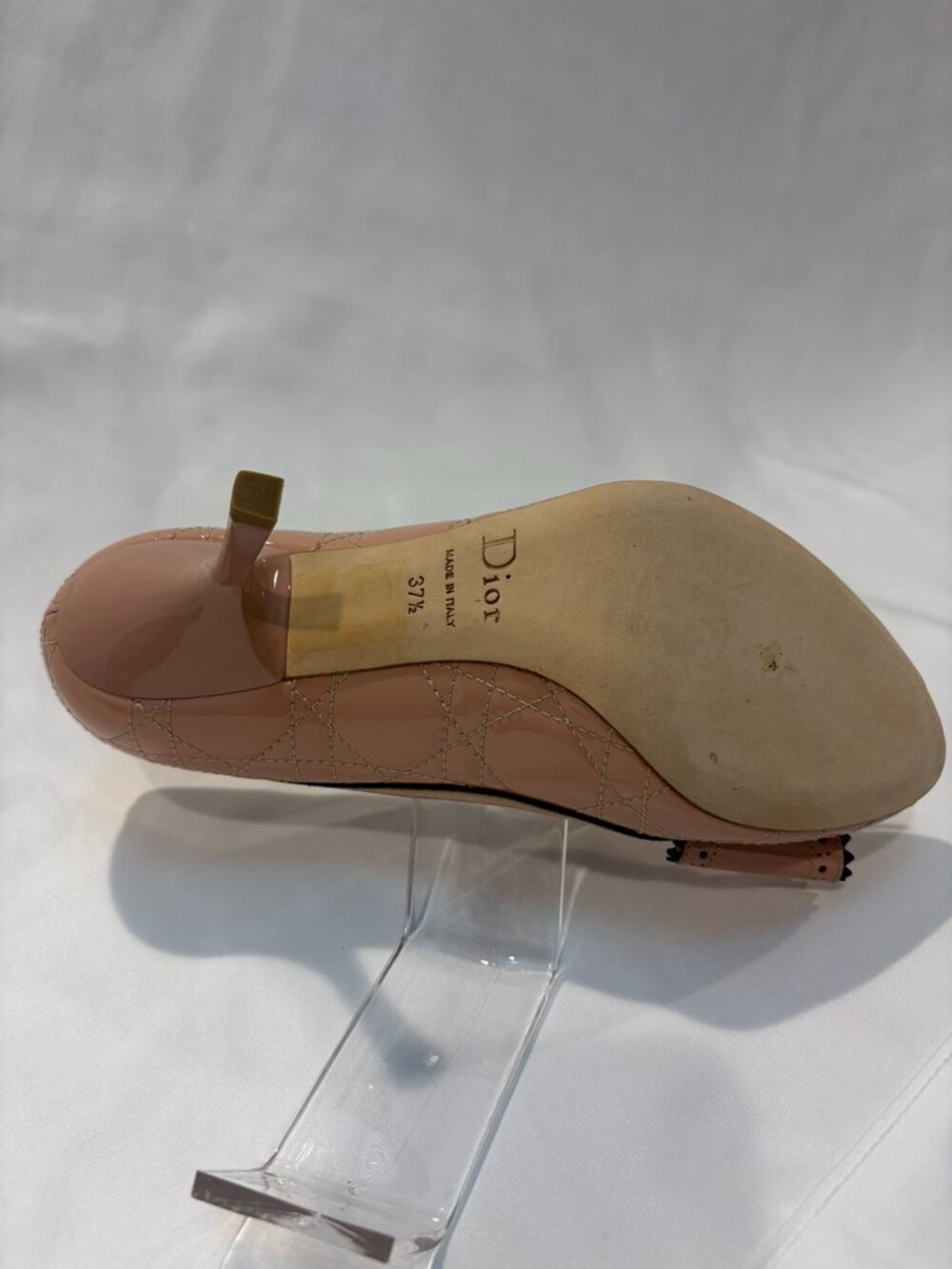 Christian Dior Patent Leather Quilted Heels Cannage Peep Toe 37.5 like New pumps - Picture 11 of 13